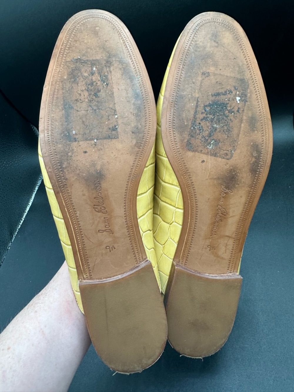Sam Edelman Linnie Bit Mule Croc Embossed Leather Yellow Size 9.5 Gold Horsebit - Picture 5 of 5